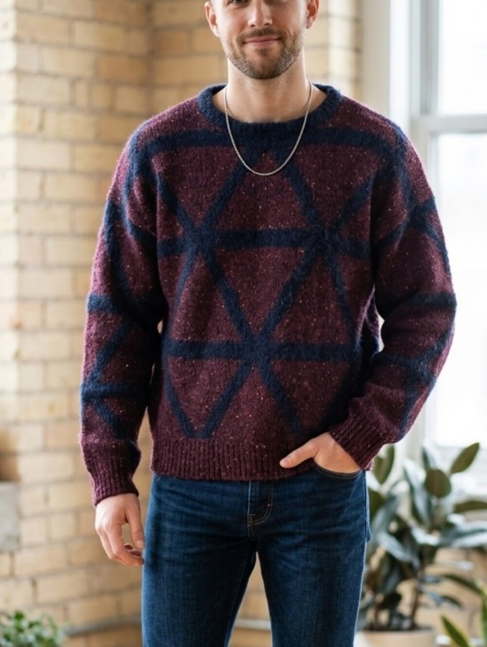 VTG Joan Homyer Hand Knit Mohair Blend Sweater Made in England - Geometric